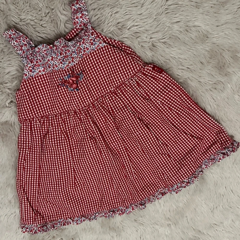 Vintage Gymboree Red Gingham Floral Ruffle Dress 12-18 Mos 2000 Collection Y2K